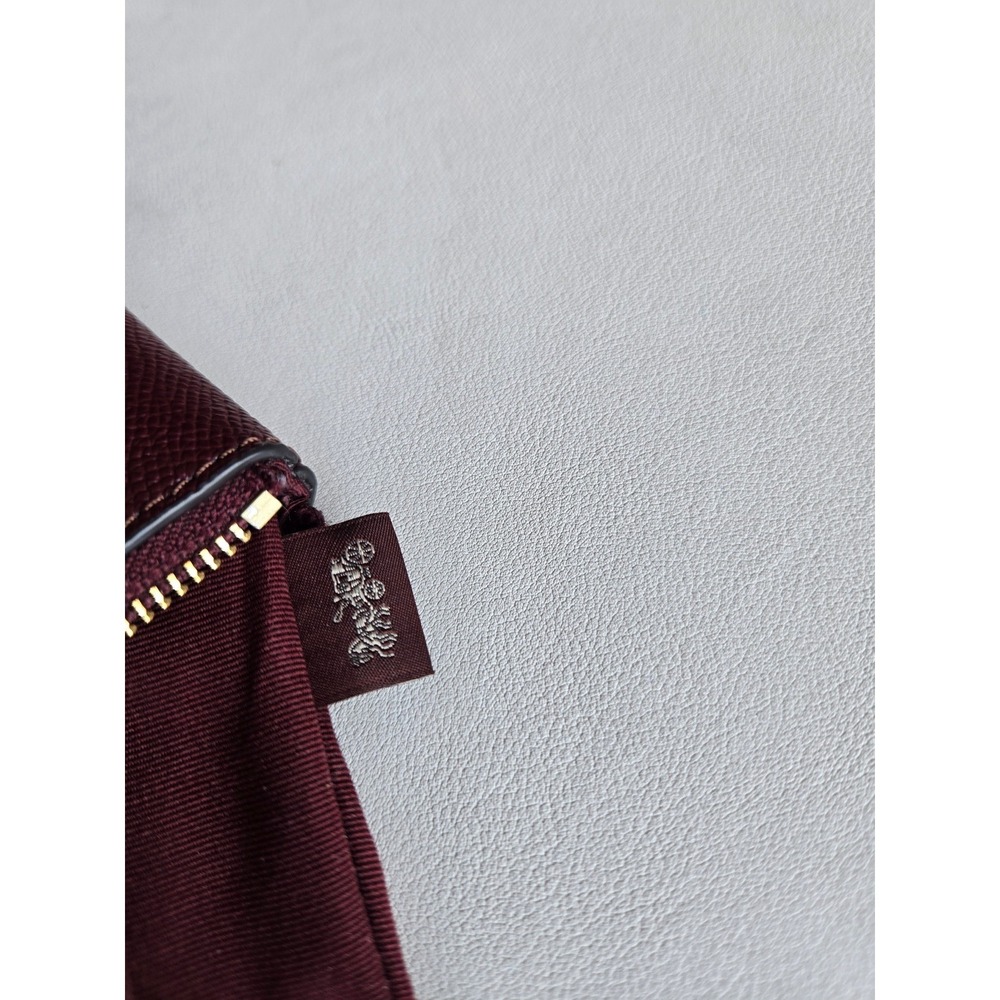 Coach Burgundy Pebbled Leather Zip Coin Pouch Wallet Card Case Oxblood Minimal - Picture 9 of 11